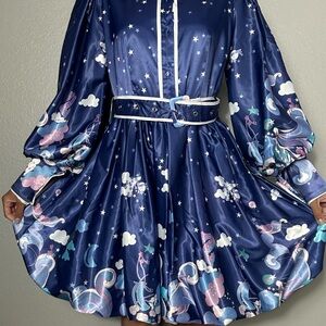 Starry Night Blue Dress with Belt